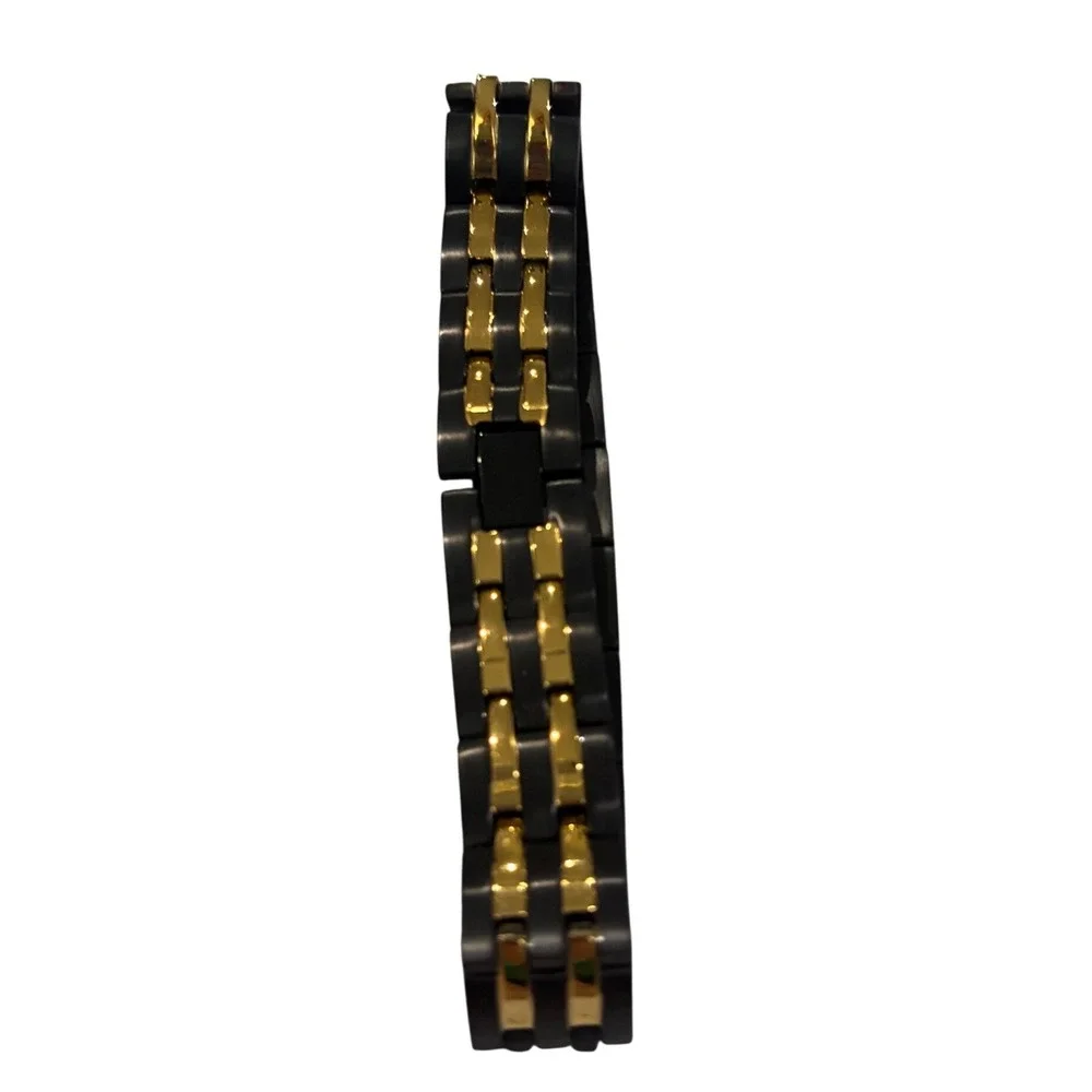 Magnetic Therapy Link Bracelet Two‎ Tone Black Gold Wellness 8.25in